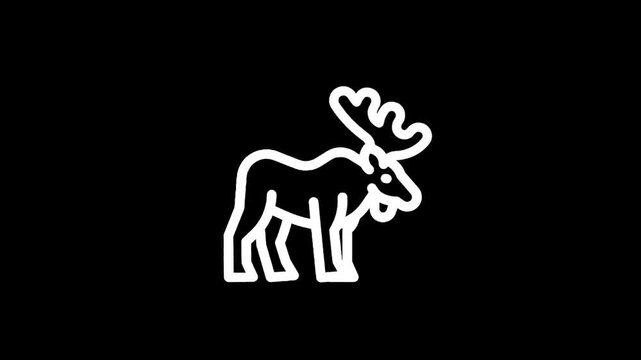 White moose icon on a black background.