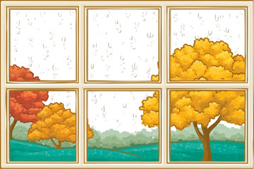 a set of six square pictures depicting different colors of trees in a landscape