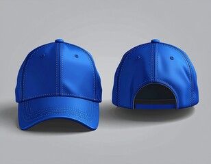 Dynamic blue baseball cap mockup in front and back views, perfect for branding, design, and commercial applications for stylish apparel