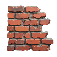 Broken brick wall isolated on transparent background