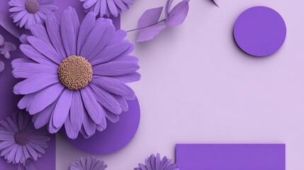 A purple palette with purple flowers. purple daisy flower. Mockup. 