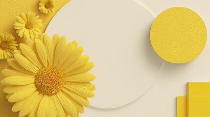 A yellow palette with yellow flowers. yellow daisy flower. Mockup. 