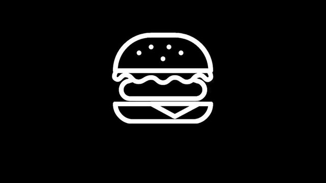 White burger icon on black background
