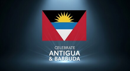 Antigua and Barbuda Flag Celebration with Dramatic Lighting and Text