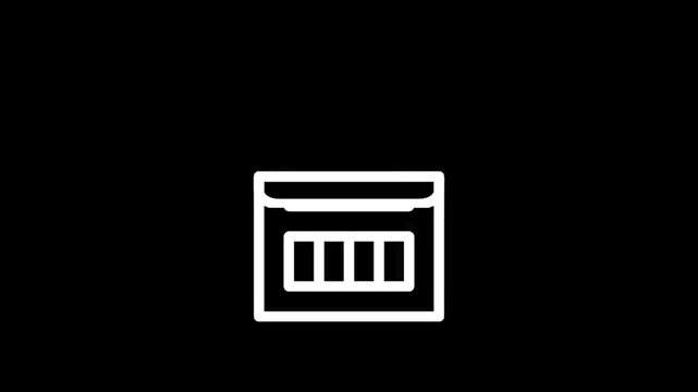 Icon of a box with four rectangles inside on a black background.
