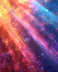 Obraz premium Colorful light rays with sparkling bokeh effects create a magical backdrop in a vibrant display