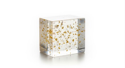 Modern Glycerin Handcrafted Cubed Soap with Gold Flakes, Isolated