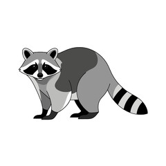 A stylized illustration of a raccoon standing on a white background.