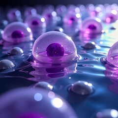 Microscopic close-up of colored water droplets