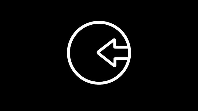 White arrow pointing left inside a circle on a black background.