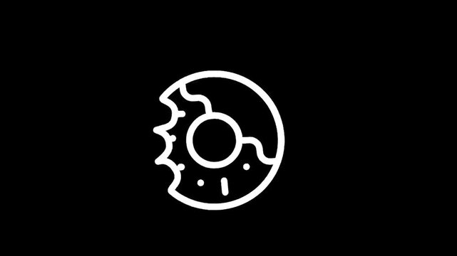 Donut icon with a bite taken out on a black background.