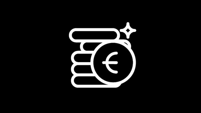 Euro coins icon on black background