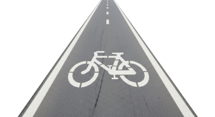 A bicycle lane on a road isolated on transparent background, indicating a designated path for cyclists