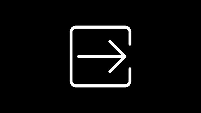 White exit icon on a black background