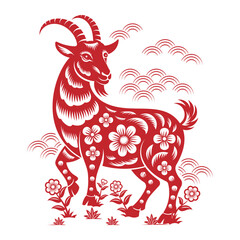 Year of The Goat 2027 sign or symbol with papercut style. Translation : Goat