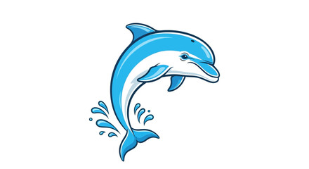 Obraz premium Cartoon dolphin jumping out of water isolated on white background illustration.