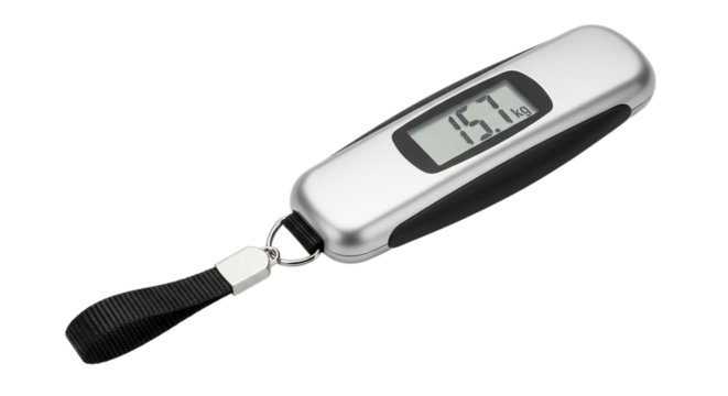 Digital luggage scale isolated on transparent background for travel and weight measurement