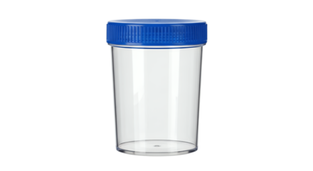 Transparent plastic container with blue lid
