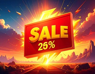 Bold sale banner, vibrant sunset