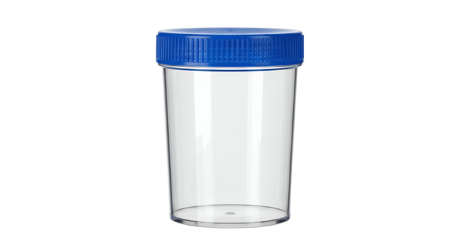 Transparent plastic container with blue lid