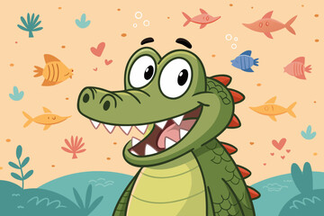Depicting Cartoon Crocodile Smiling Bold Playful Stunning High-Quality Stock Image