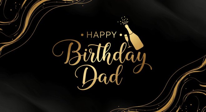 Elegant happy birthday dad celebration design gold text on black background festive event