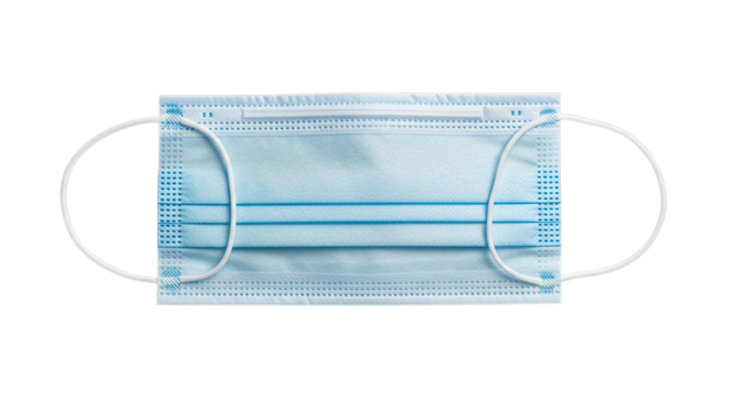 Blue surgical face mask isolated on transparent background for protection against viruses