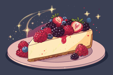 Depicting Cheesecake Slice With Glowing Berries Bold Vecto Dynamic Professional Photo
