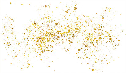 Christmas Gold glitter particles, glow, splash, shimmer, splatter. Festive golden decoration, isolated on transparent background
