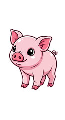 Fototapeta premium Cartoon pink pig stands on a white background illustration.