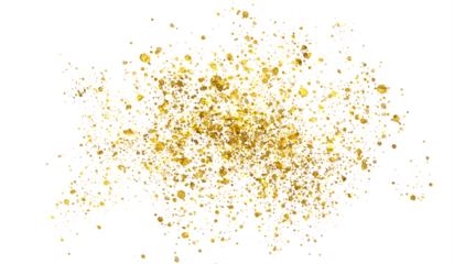 Christmas Gold glitter particles, glow, splash, shimmer, splatter. Festive golden decoration, isolated on transparent background