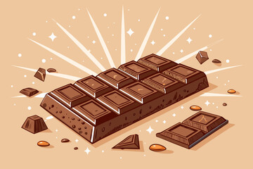 Beautiful Chocolate Bar Glowing With Broken Pieces Bold Creative Visual