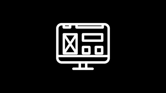 Computer screen with a website wireframe design on a black background.