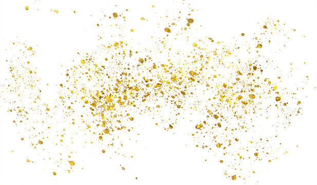 Christmas Gold glitter particles, glow, splash, shimmer, splatter. Festive golden decoration, isolated on transparent background