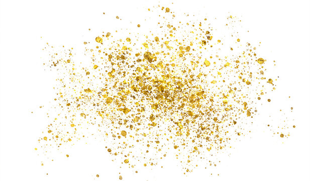 Christmas Gold glitter particles, glow, splash, shimmer, splatter. Festive golden decoration, isolated on transparent background - Powered by Adobe
