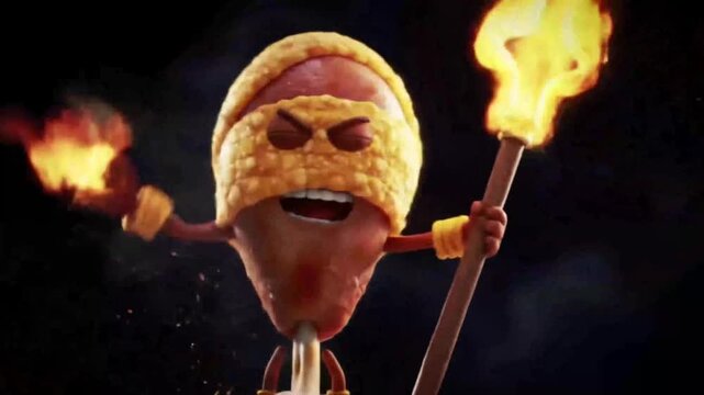 Cartoon food character with torch