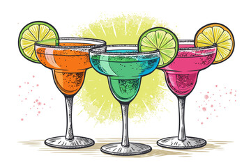 Depicting Cocktail Glasses With Neon Highlights Dynamic High-Quality Stock Image