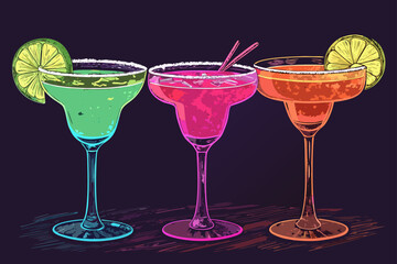 Depicting Cocktail Glasses With Neon Highlights Vibrant Professional Photo