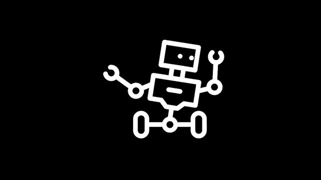 White robot icon on a black background