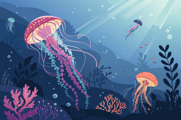 Jellyfish Glowing Underwater Bold Vecto High-Quality Stock Image Perfect for Editorial Content