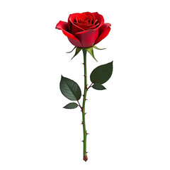 Obraz premium 3d Elegant red rose with stem and thorns nature isolated on transparent background