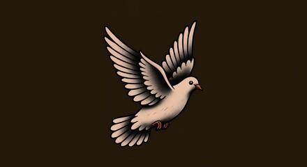Obraz premium White dove in flight illustration against a dark brown background representing peace and freedom