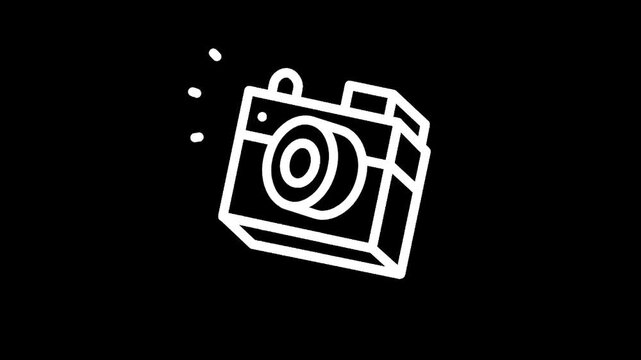 Camera icon with sparkles on a black background