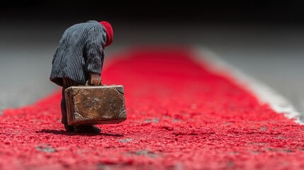 Miniature figure of a man carrying a suitcase depicting the decision-making path in a career clarity roadmap concept. The Uncertain Path – Animated Video Version
