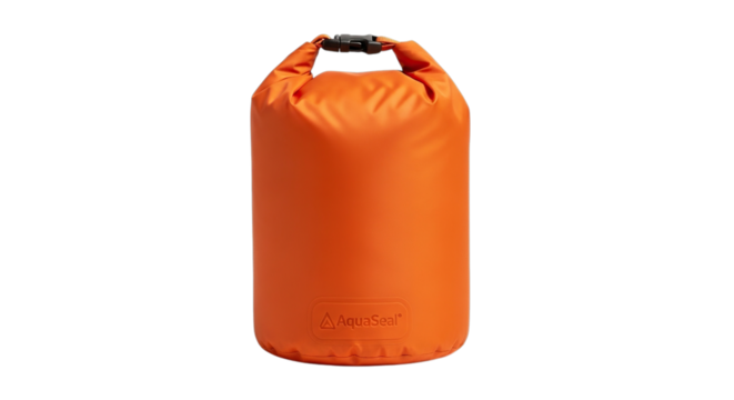 Orange dry bag with a black handle isolated on transparent background