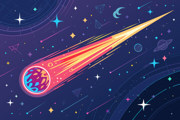 Showcasing Comet Glowing With Neon Trail Bold Cosmic Beautiful Premium Digital Asset