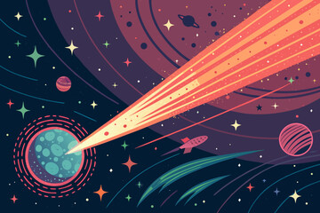 Crisp Comet Glowing With Neon Trail Bold Cosmic Creative Visual