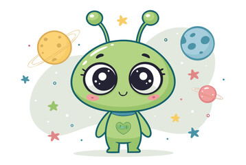 Cute Alien Cartoon With Glowing Antenna Bold Spa Creative Visual Ideal for Marketing