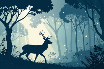 Showcasing Deer Silhouette Glowing Forest Bold Elegant Premium Digital Asset