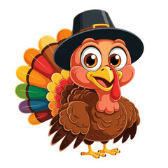 Adorable cartoon pilgrim turkey, perfect for the Thanksgiving holiday, cute illustration